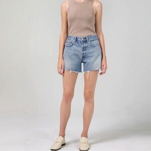 Citizens of Humanity Annabelle Long Denim Shorts Size 29 Light Wash Raw Hem